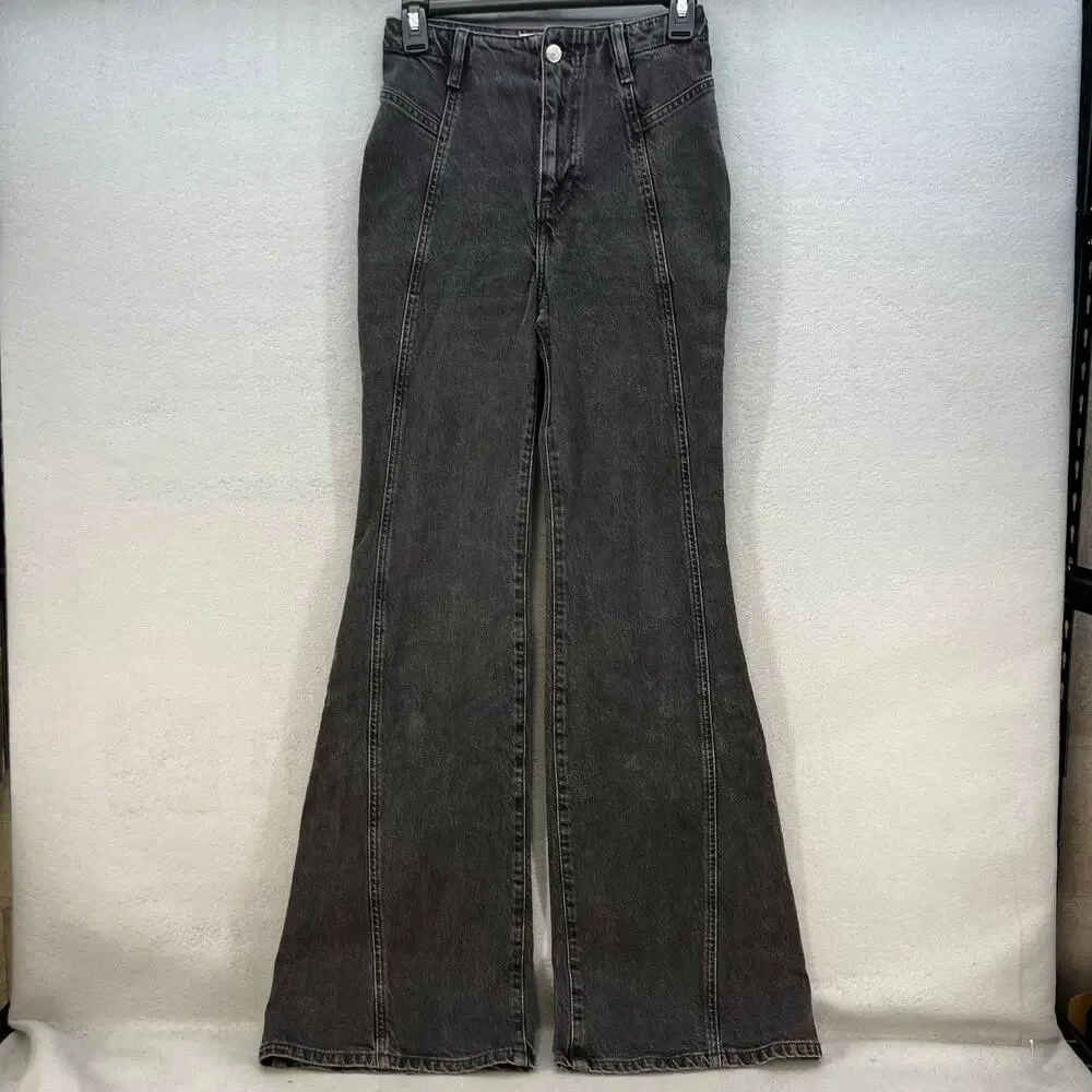 We The Free Jeans Women's 26 (2) Black Ultra Flare Wide Leg Boho Preppy Witchy - Picture 1 of 13